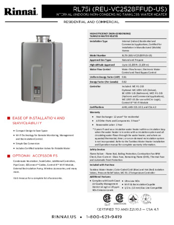 RL75IP Tankless Water Heater | Rinnai